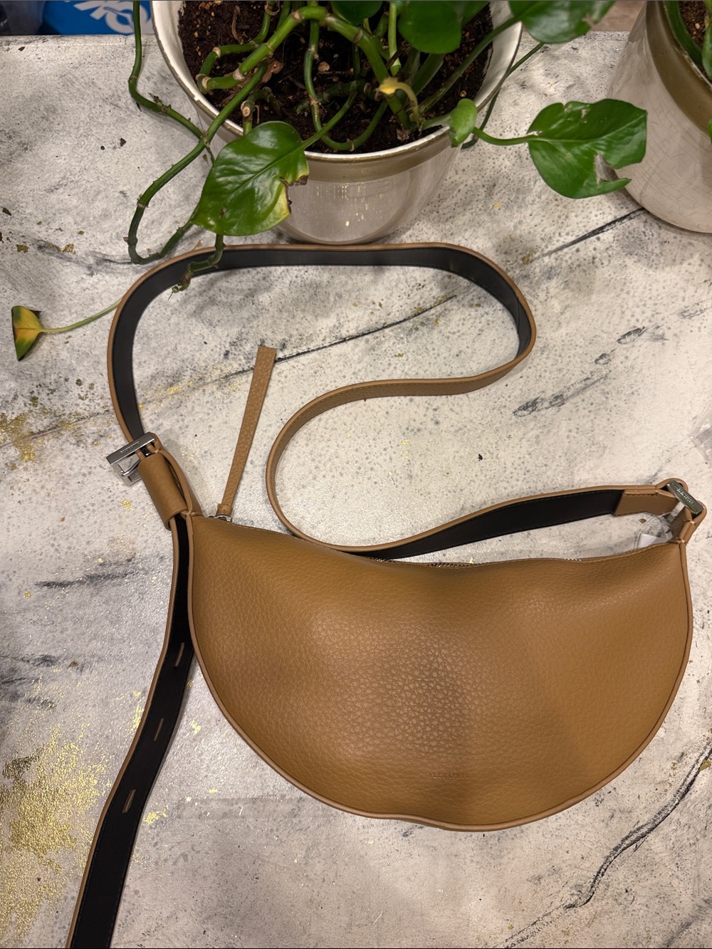 All Saints Tan Crescent Crossbody Bag - Picture 2 of 11